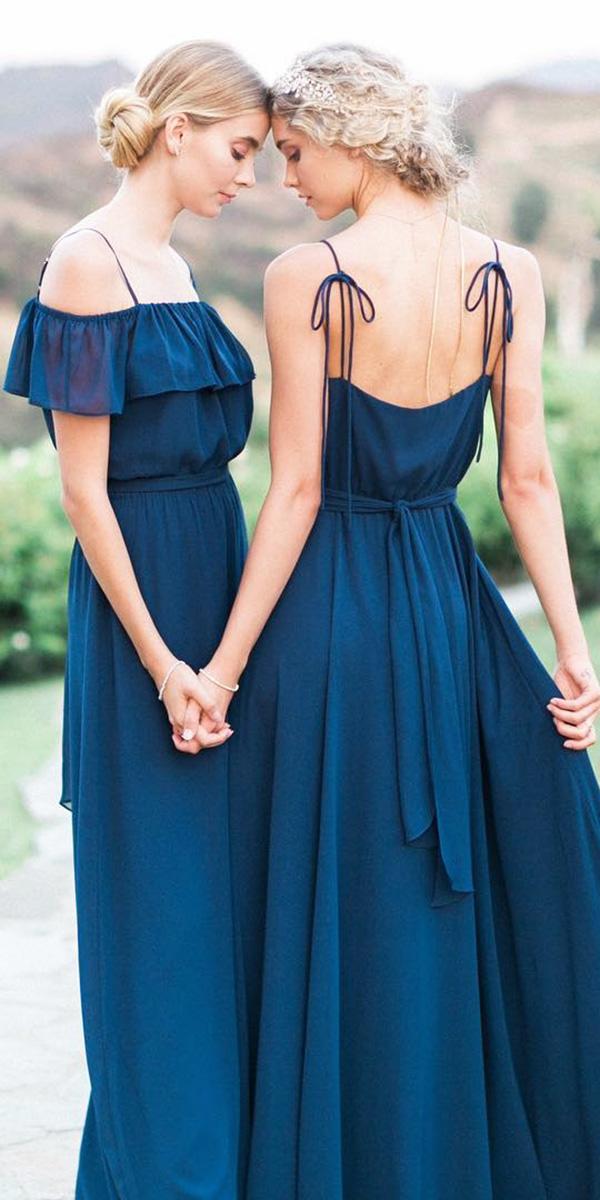 open back off the shoulder spaghetti straps navy bridesmaid dresses joannaaugust