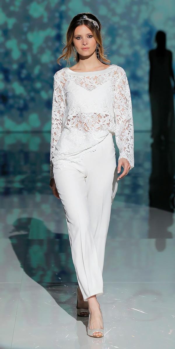 separates illusion top neckline with straight high waist pants wedding dresses 2018 marylise