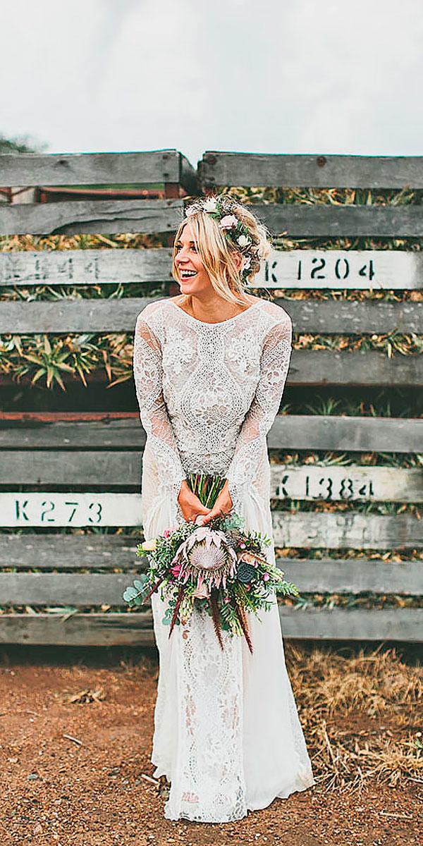 sheath high neckline with lace long sleeves rustic wedding dresses grace loves lace