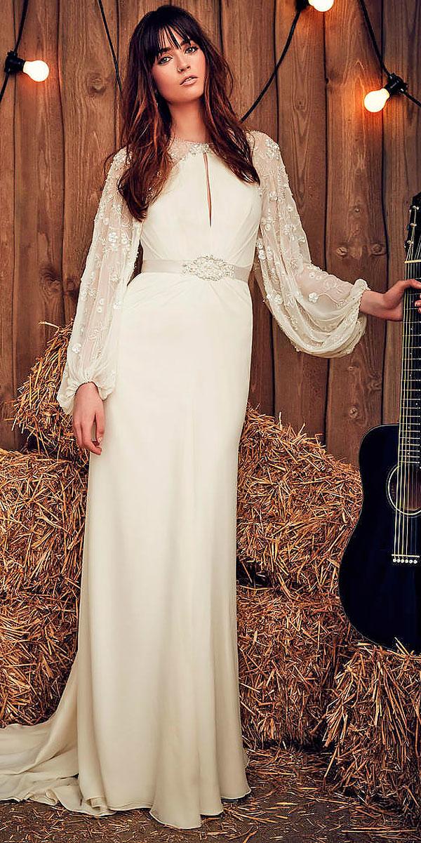 sheath high neckline with long sleeves rustic wedding dresses jeny pacham