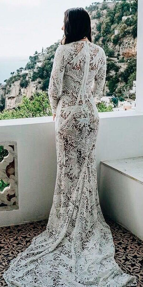 sheath lace beach bohemian wedding dresses with long sleeves and train yolan cris