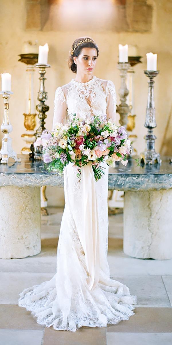 sheath lace high neck with long sleeves elegant wedding dresses inbal dror