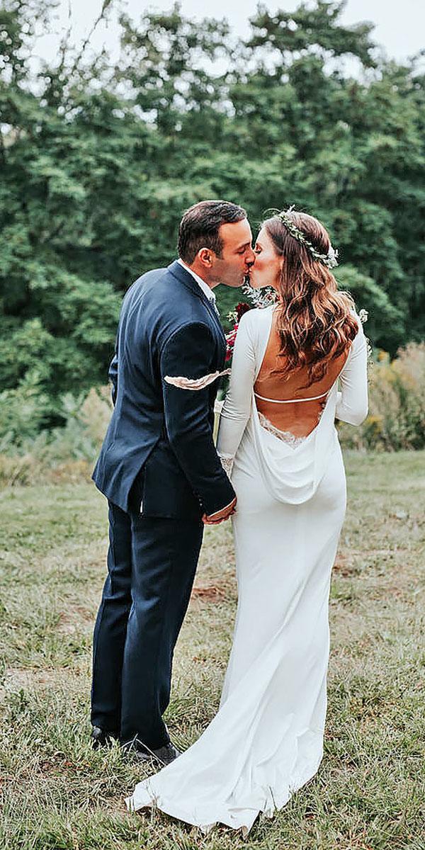 sheath low open back with long sleeves rustic wedding dresses laura rowe