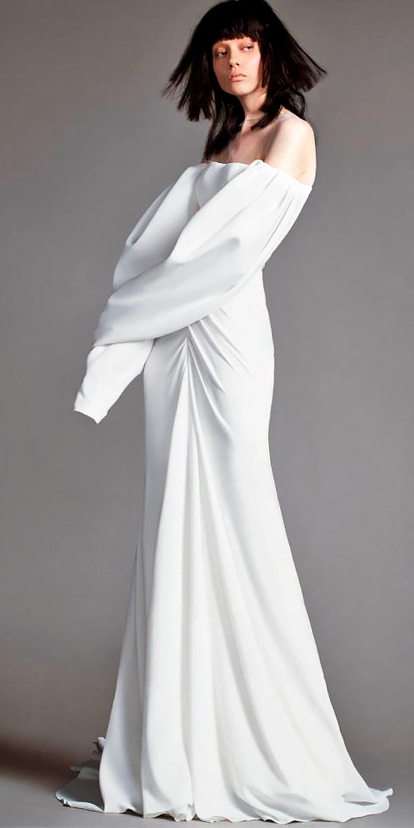 sheath off the shoulder with long sleeves elegant modern wedding dresses vera wang