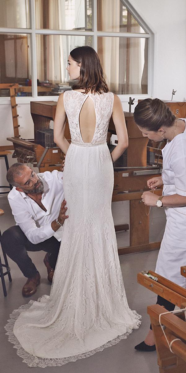 sheath with keyhole back and train lihi hod wedding dresses