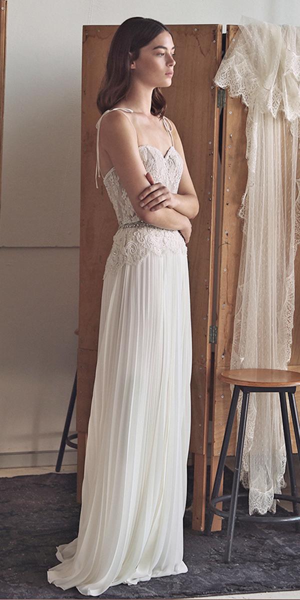 sheath with lace and spaghetti straps lihi hod wedding dresses