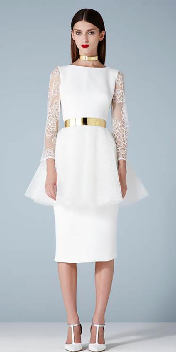 short separates with long sleeves and high neck knee lenght wedding dresses suzanne ermann style epice