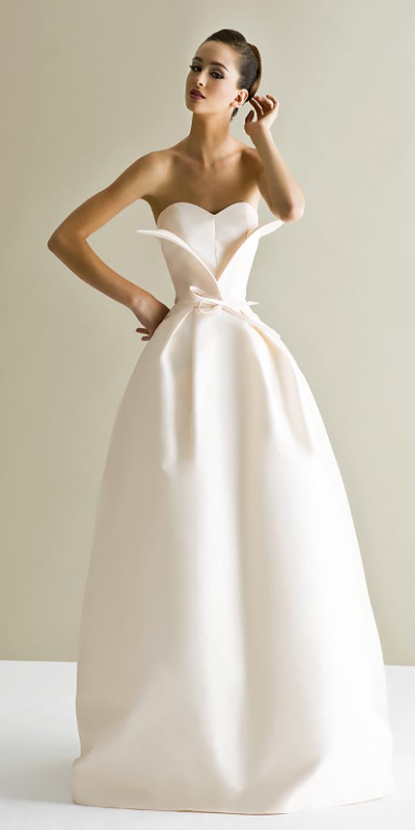 asymmetrical strapless slight curve simple elegant wedding dresses viktor rolf
