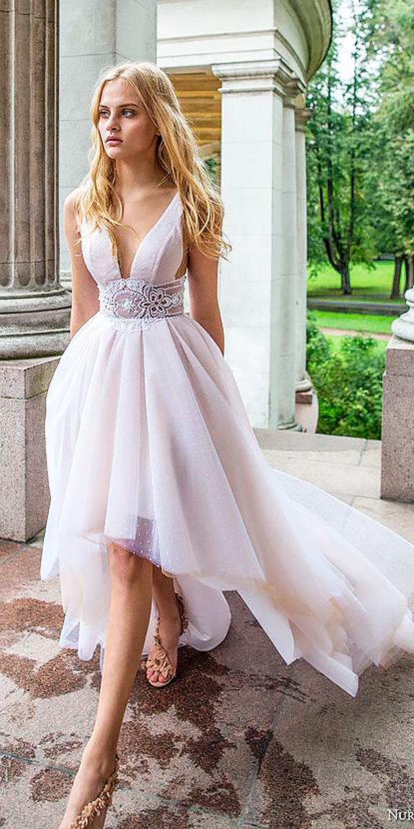 v neck beach high low wedding dresses with gathered skirt nurit hen
