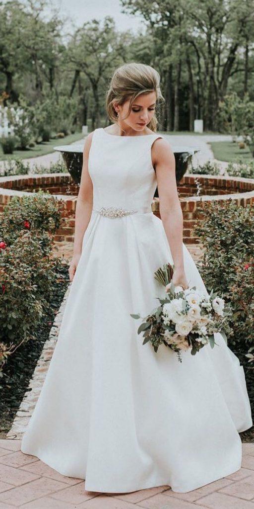 modest wedding dresses a line simple sleeveless beaded belt martina liana