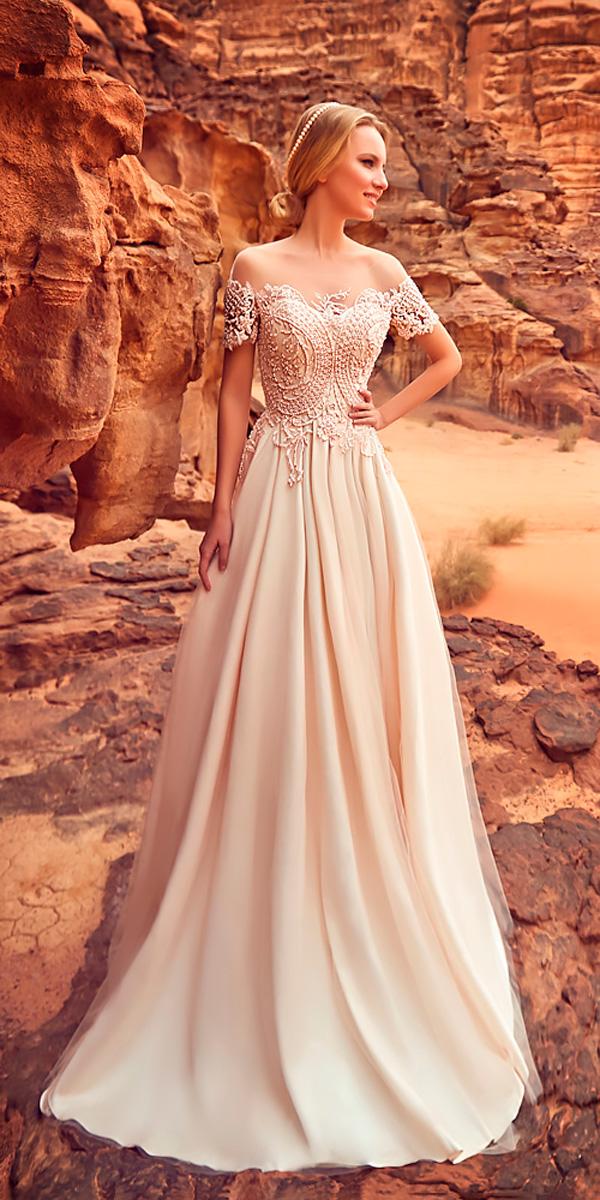 a line lace with sleeves off the shoulder wedding dresses oksana mukha