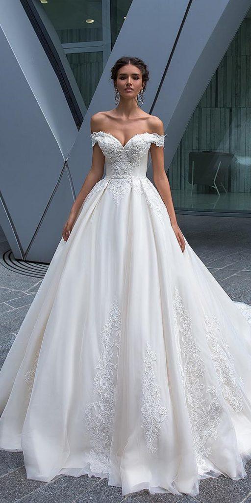 ball gown wedding dresse off the shoulder lace sweetheart neckline crystal design