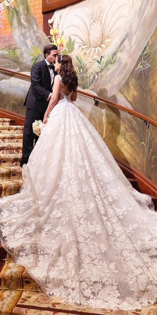 ball gown wedding dresses floral appliques open back with train duke images