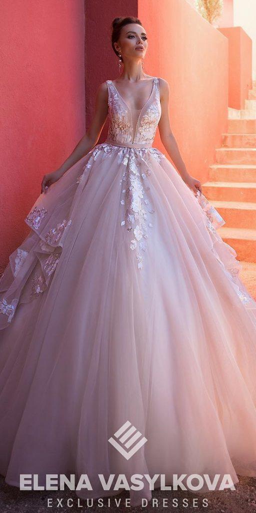 ball gown wedding dresses plunging neckline blush sleeveless elena vasylkova