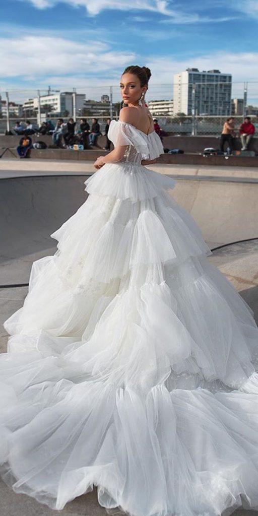  ball gown wedding dresses ruffled skirt low back with train crystaldesign