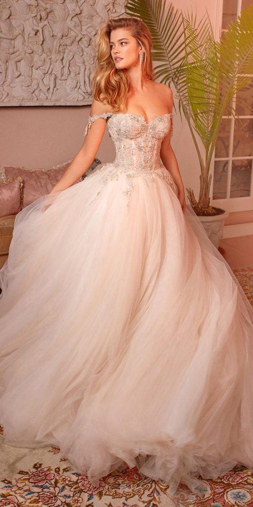 ball gown wedding dresses sweetheart off the shoulder beaded jeweled top tulle skirt galia lahav