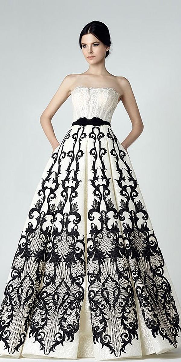 black wedding dresses a line gown straight across necklinessaiid kobeisy