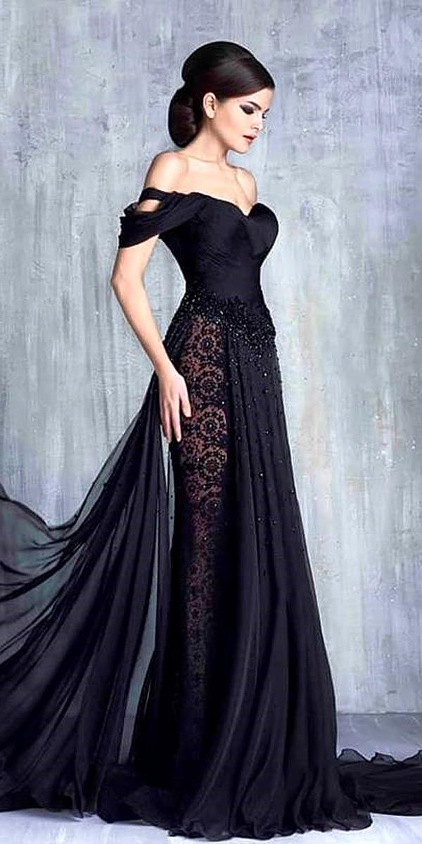 off the shoulder black wedding dress