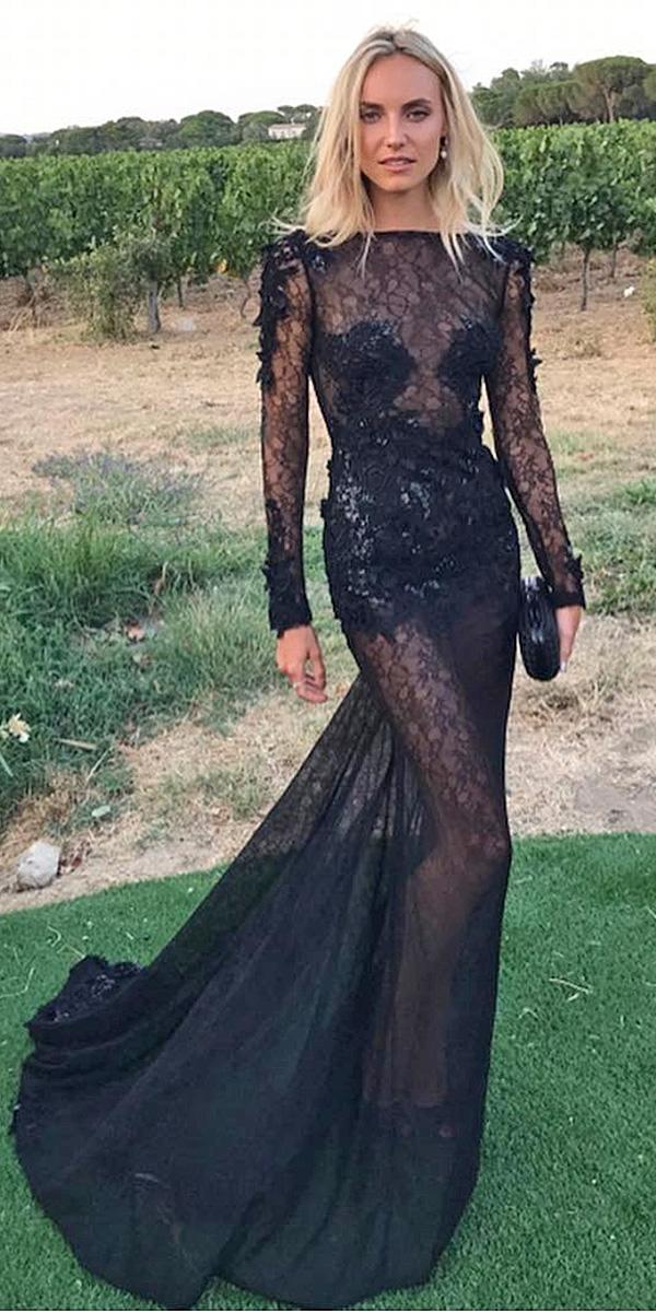 black wedding dresses mermaid full lace sleeve berta