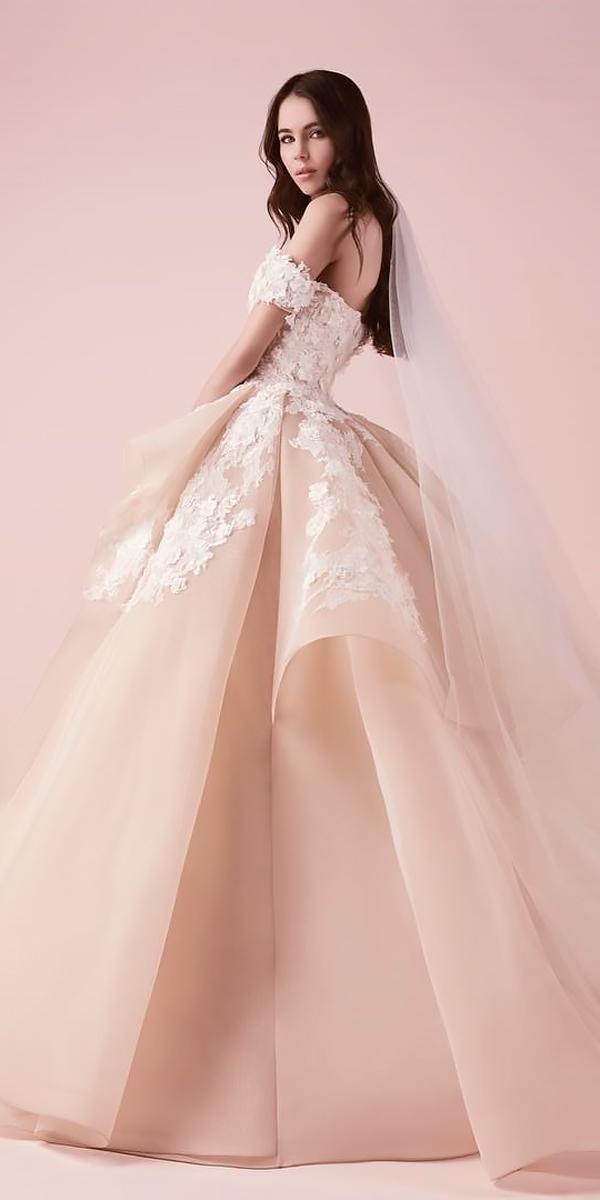 blush ball gown floral off the shoulder wedding dresses saiid kobeisy