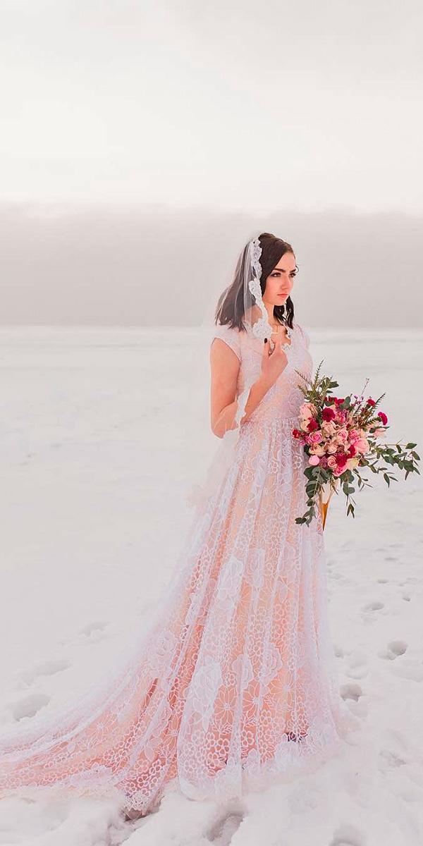 blush lace sheath with v neckline and short sleeves and train elizabeth cooper wedding dresses