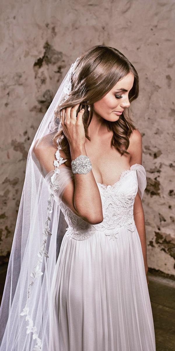 boho lace with veil off the shoulder wedding dresses anna campbell brooklyn dress