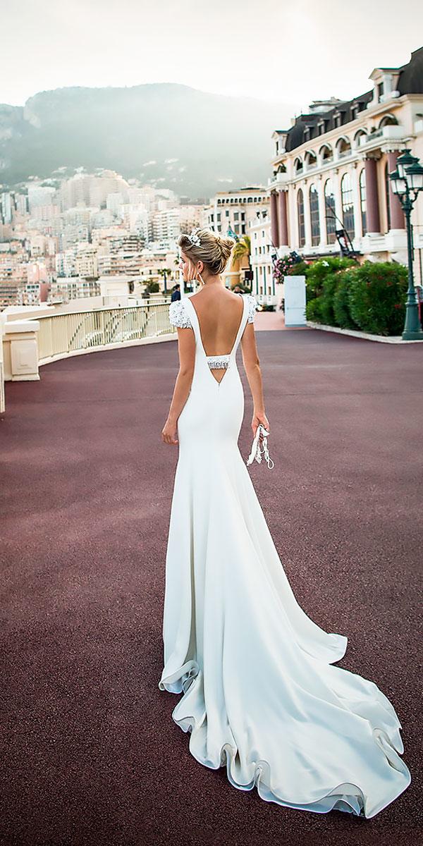 cap sleeves open low v back backless simple sheath wedding dresses alessandra rinaudo