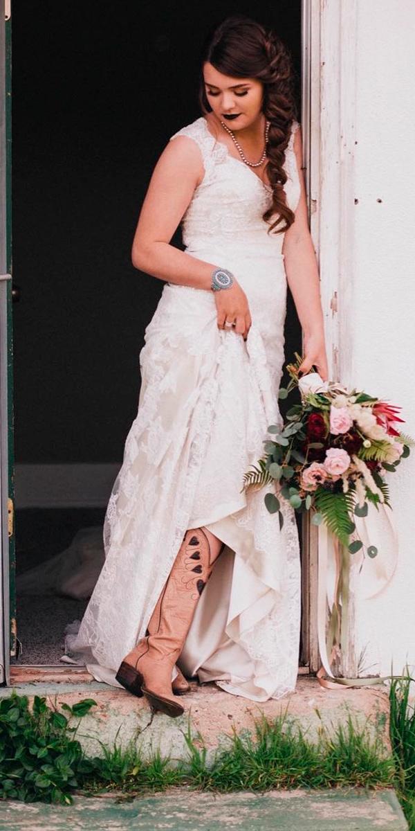  country wedding dresses with boots sheath lace v neckline 