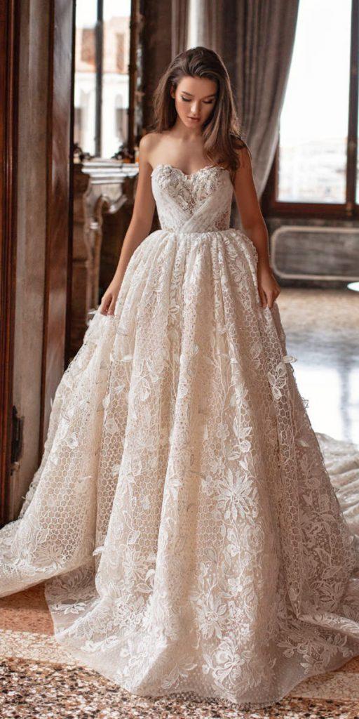  ivory wedding dresses ball gown sweetheart strapless neckline floral millanova