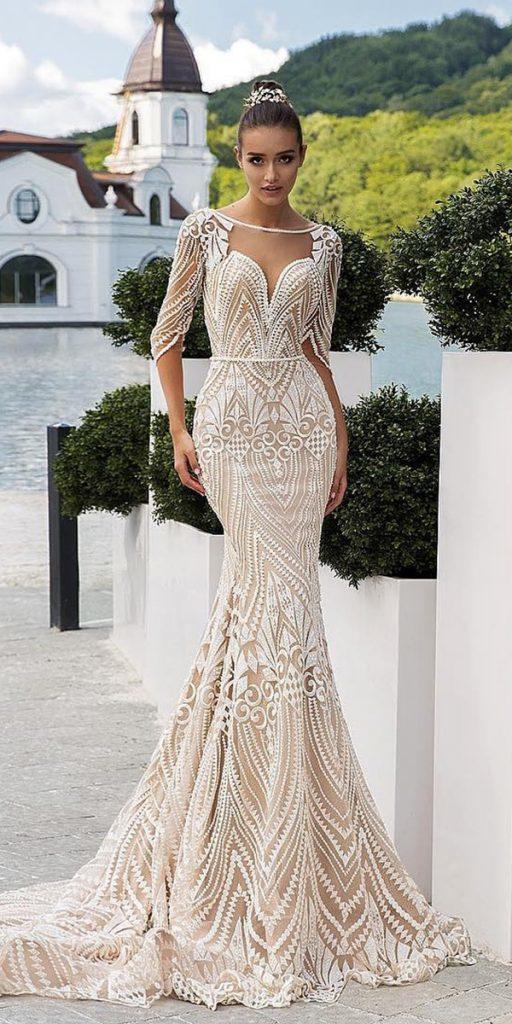 ivory wedding dresses mermaid sweetheart unique lace crystal design