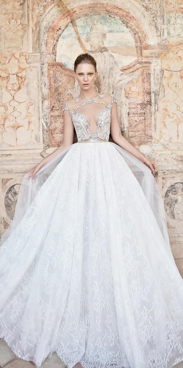 lace cap sleeved open neck ball gowns wedding dresses alon livne