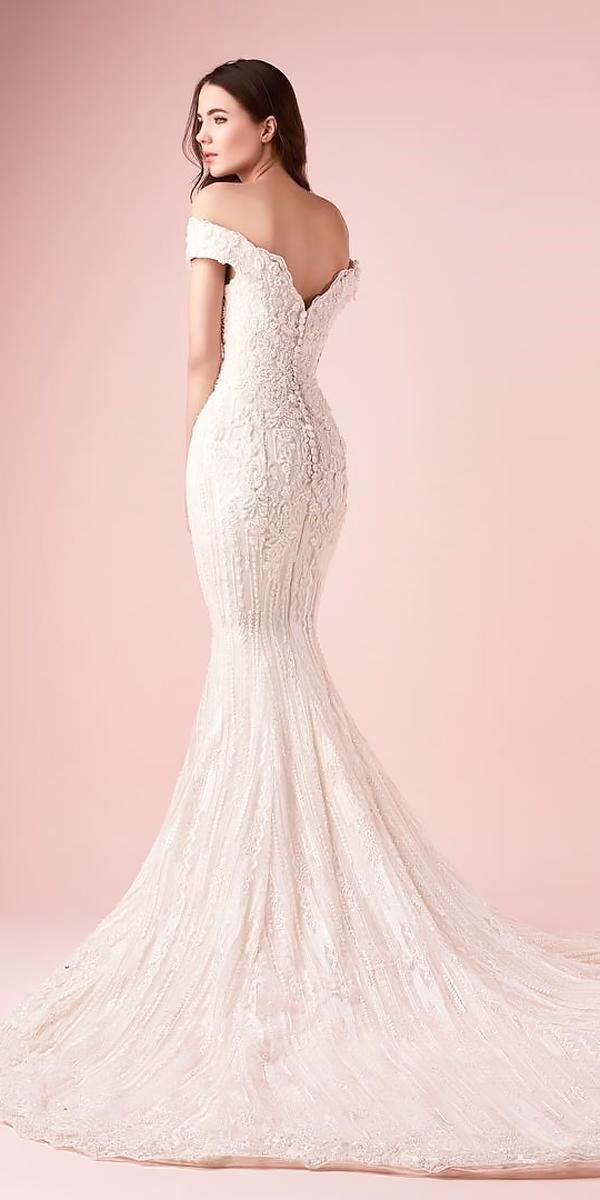 lace mermaid with train off the shoulder wedding dresses saiid kobeisy