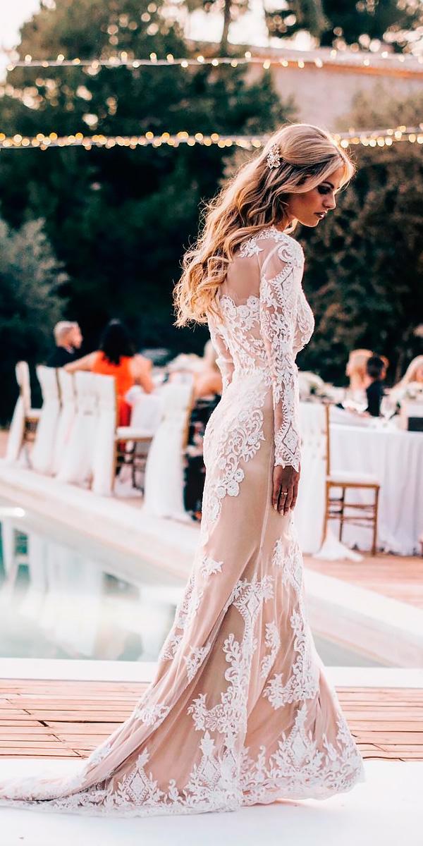 lace sheath with long sleeves country wedding dresses tali