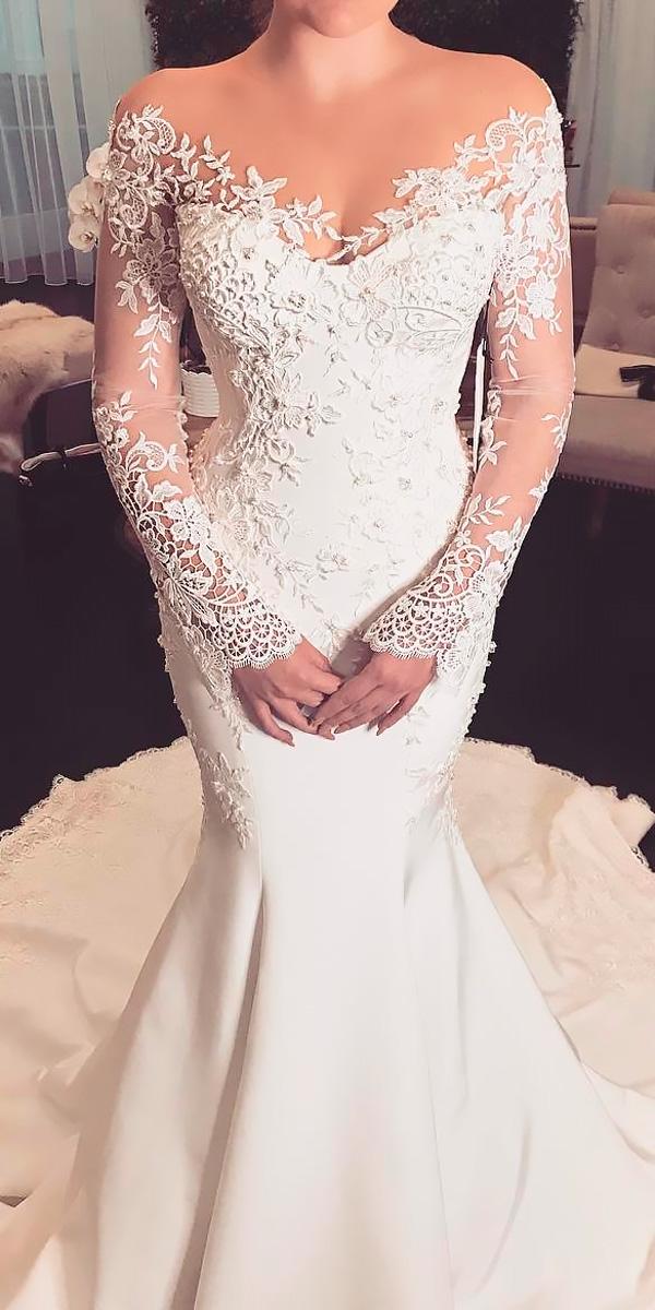 mermaid with sleeves lace off the shoulder wedding dresses leah de gloria
