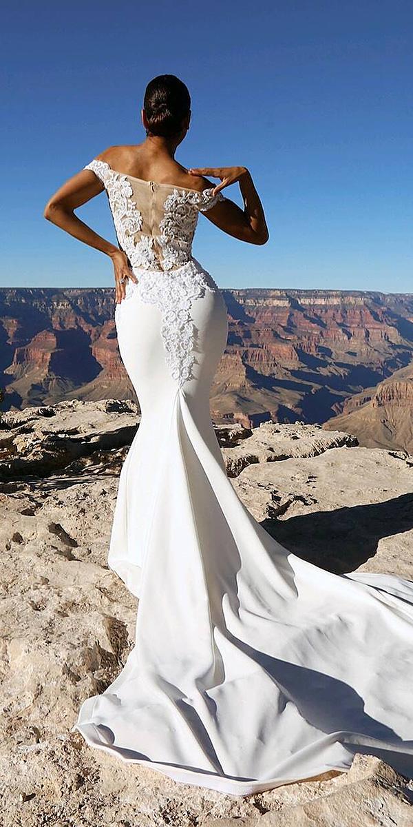 off the shoulder wedding dresses mermaid illusion back floral appliques glaud ibridal