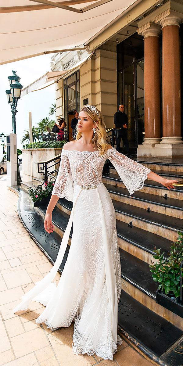 off the shoulder with sleeves lace sheath wedding dresses alessandra rinaudo