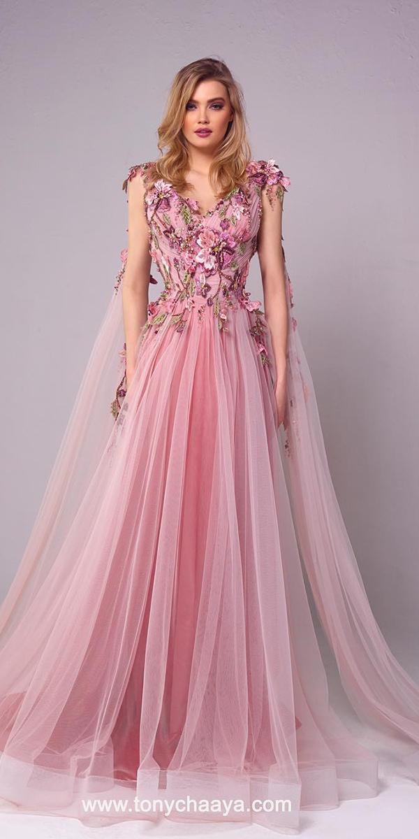 wedding dresses a line with floral appliques beach tony chaaya
