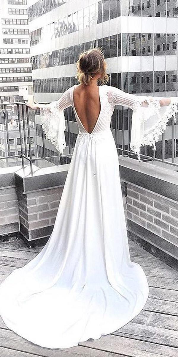 rustic wedding dresses a line with sleeves v back claire pottibone