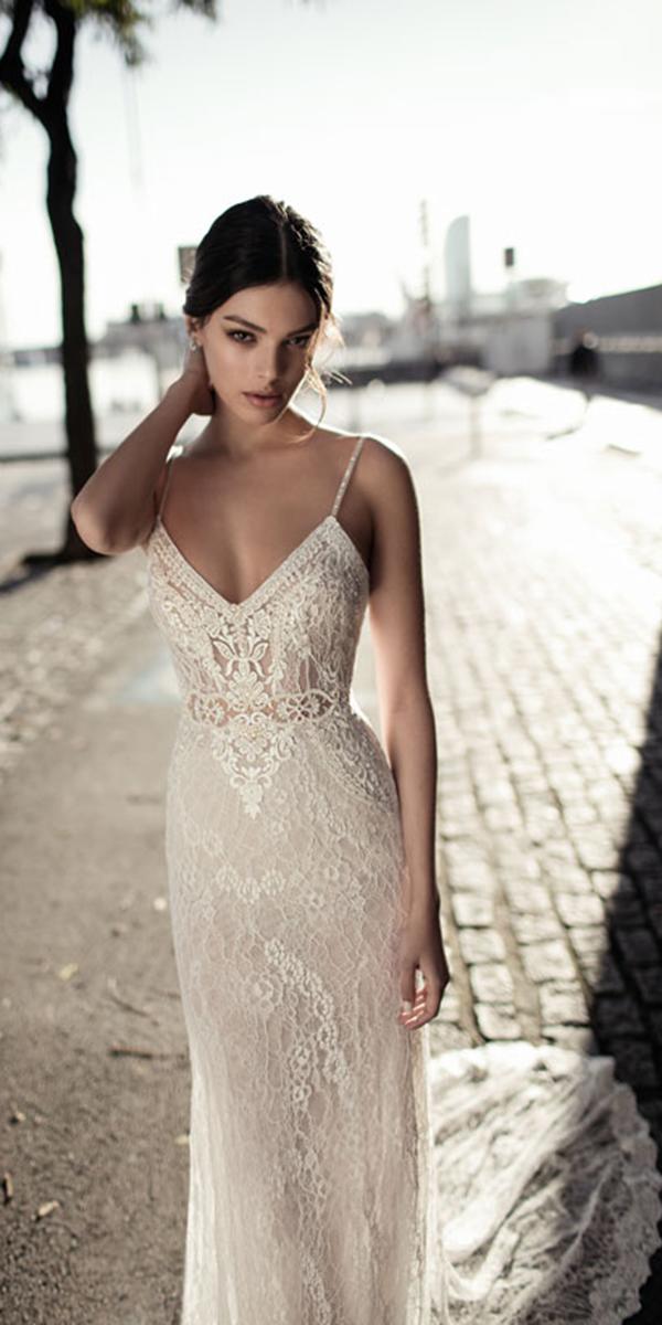 sheath lace spaghetti straps with train gali karten wedding dresses