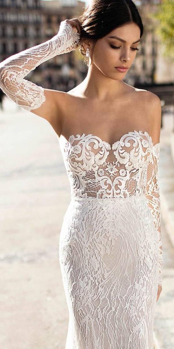sheath lace sweetheart with long sleeves gali karten wedding dresses