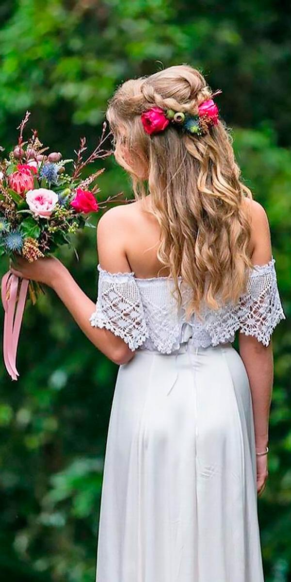boho style sheath lace with sleeves off the shoulder wedding dresses coastal love collective
