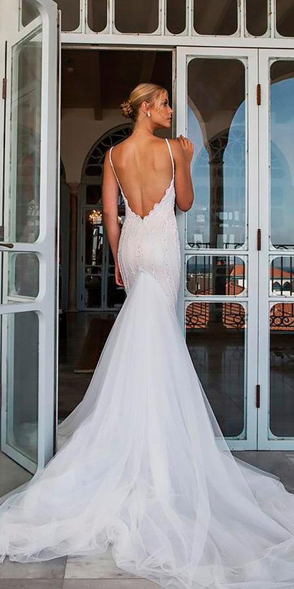 lace sheath low open back spaghetti straps wedding dresses riki dalal