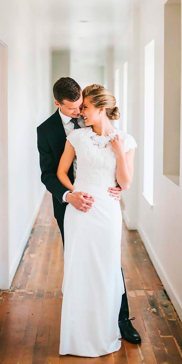 sheath modest high neckline with short sleeves country wedding dresses rebecca johnson