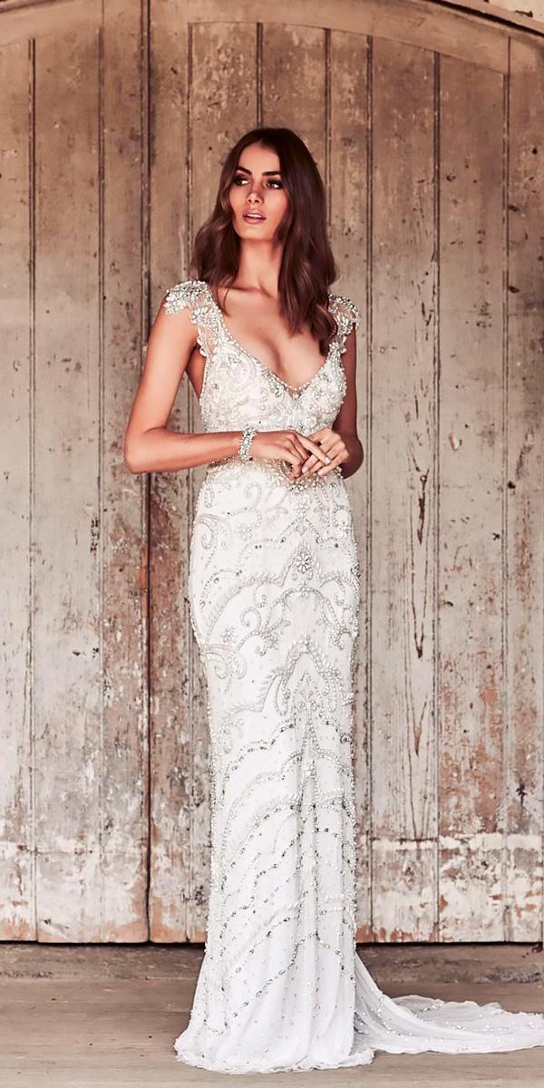sheath scoop neck cap sleeve with beaded bodice destination wedding dresses anna campbell