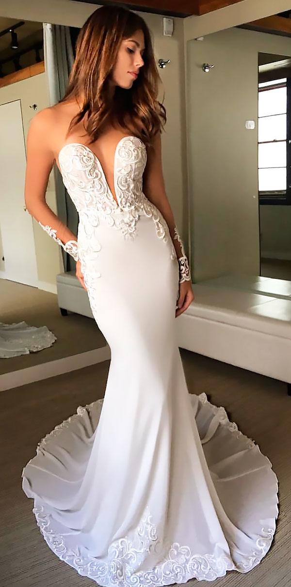 lace sheath wedding dresses beach strapless sweetheart neckline berta bridal