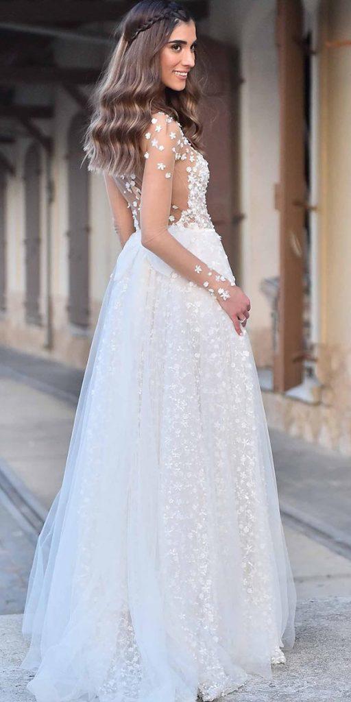  summer wedding dresses a line with illusion long sleeves romantic musebyberta