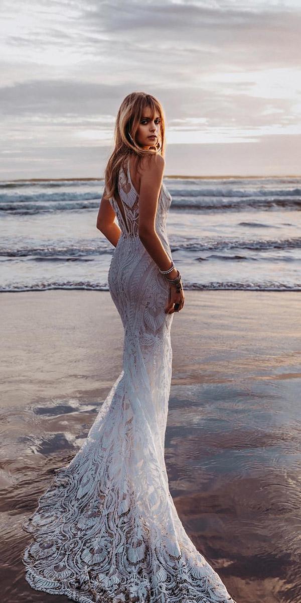 summer wedding dresses mermaid lace open back beach rue de seine bridal