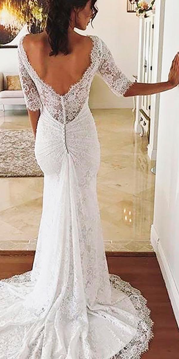 vintage mermaid v shape lace wedding dresses with 3 4 sleeves maggie sottero