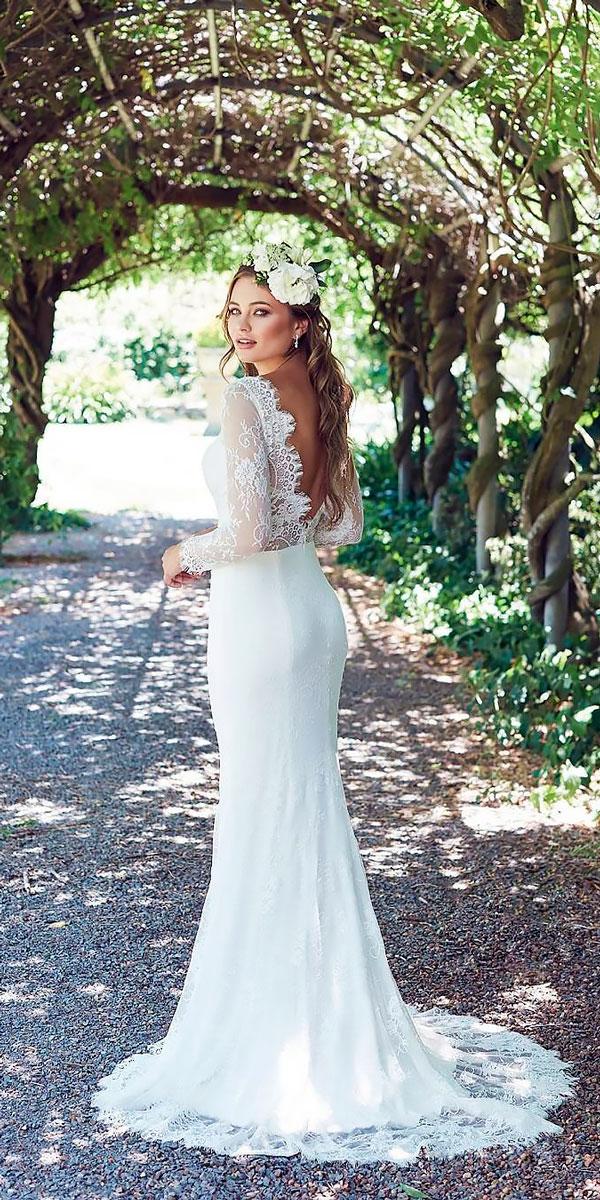 wedding dresses with lace long sleeve open back lost in love