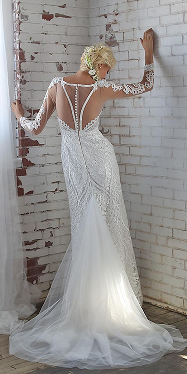 a line with illusion long sleeves lace back floral embellishment 2018 barbara kavchok wedding dresses